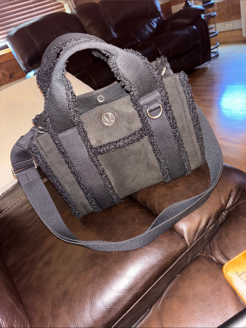 lululemon athletica Black Textured Canvas Shoulder Tote